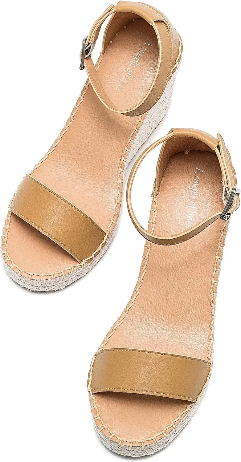 U-lite Peep Toe Platform Sandals for Women, Breathable Ankle-Tie Microfiber Leather Insole Espadrilles Shoes