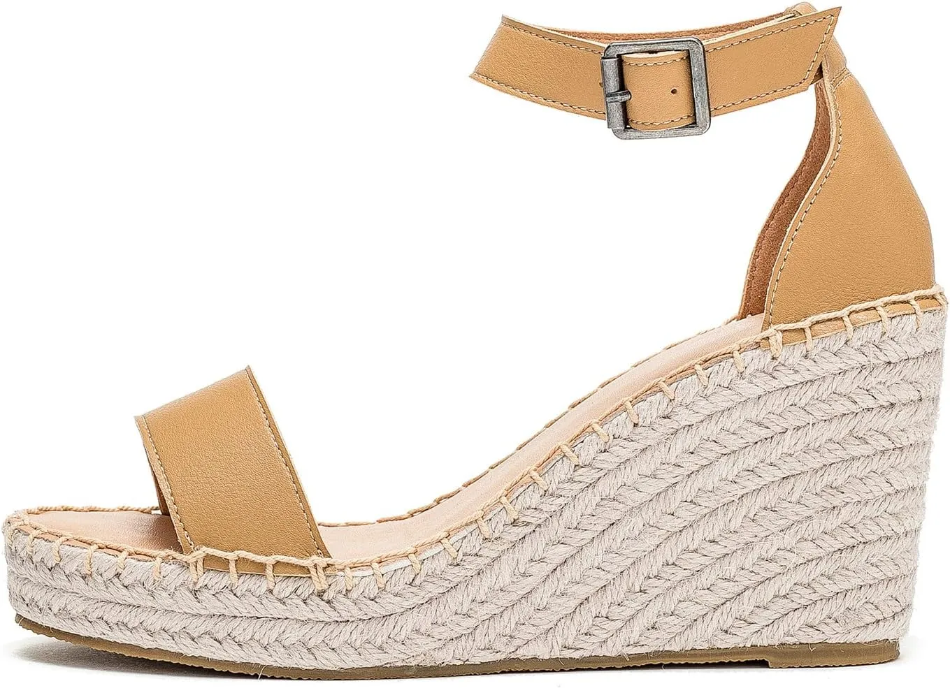 U-lite Peep Toe Platform Sandals for Women, Breathable Ankle-Tie Microfiber Leather Insole Espadrilles Shoes