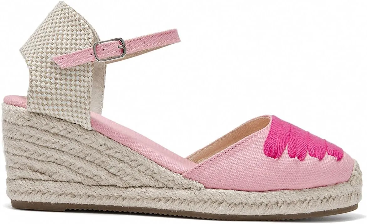 U-lite Womens Espadrille Wedge Sandals Closed Toe Ankle Strap Summer Dress Shoes
