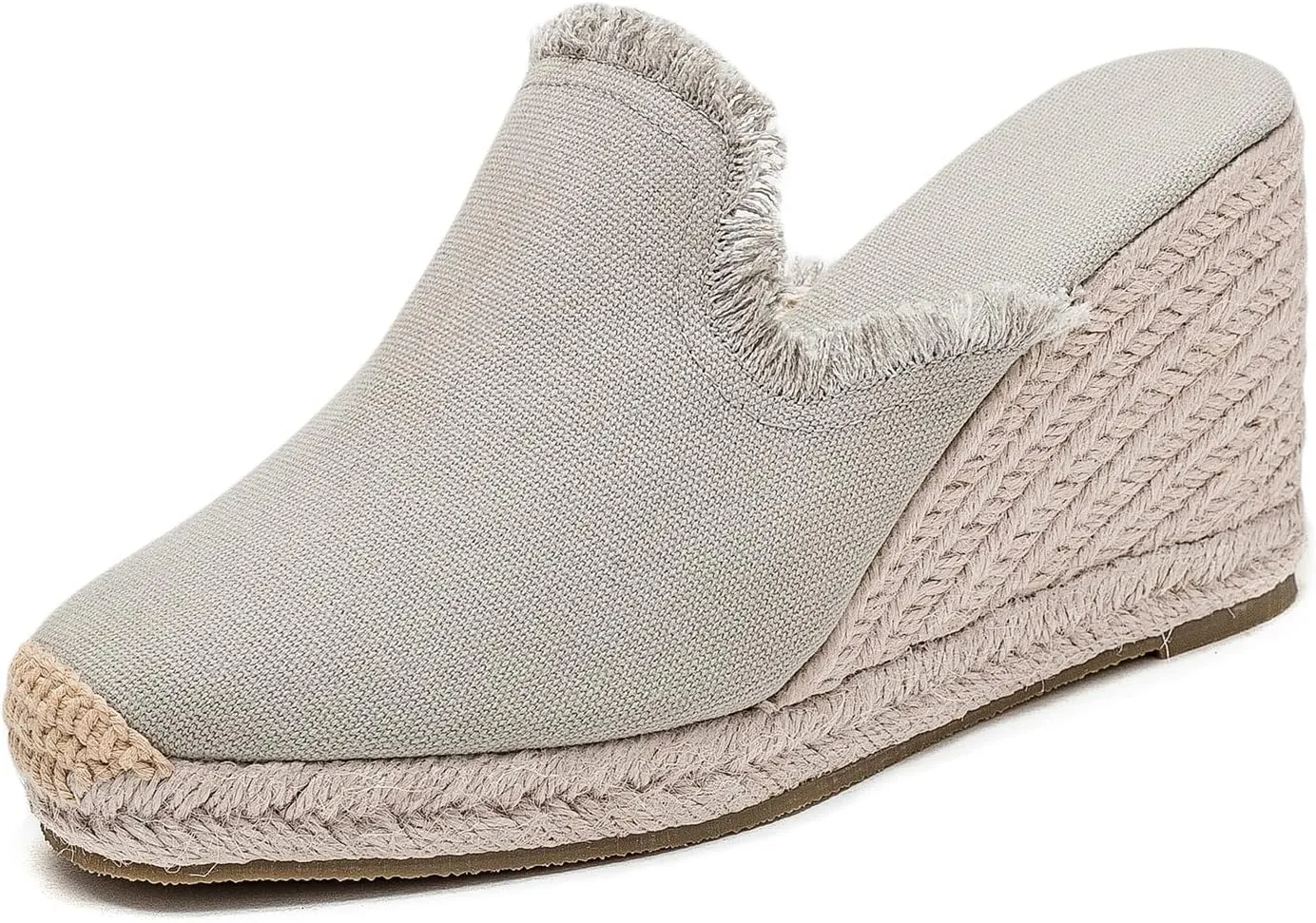 U-lite Womens Platform Wedge Sandals Espadrilles Slip On Dress Summer Mule Slippers Shoes Grey 8.5