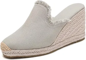 U-lite Womens Platform Wedge Sandals Espadrilles Slip On Dress Summer Mule Slippers Shoes Grey 8.5