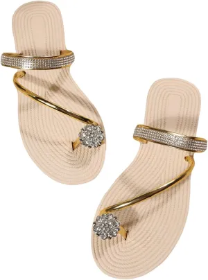 Verdusa Women's Casual Rhinestone Metallic Thong Sandals Open Toe Summer Flip Flop Flat