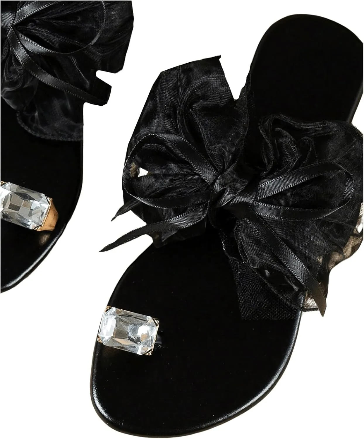 Verdusa Women's Rhinestone Bow Knot Flat Sandals Flip Flops with Clip Toe Ring