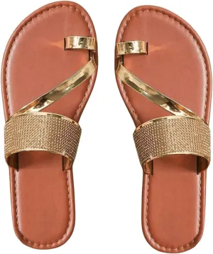 Verdusa Women's Summer Metallic Thong Sandals Open Toe Flip Flop Slides