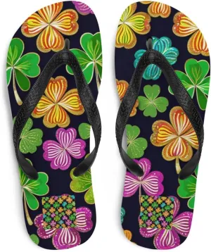 Vintage Multi-Colored 4 Leaf Clover St Patricks Day Luxe Flip-Flops