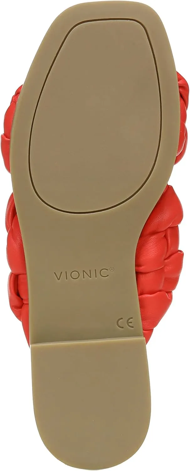 Vionic Women's Poppy Braided Vio-Motion Insole Slide Sandal- Supportive Dressy Flat Sandals That Includes an Orthotic Insole and Cushioned Outsole for Arch Support, Medium and Wide Fit, Sizes 5-11