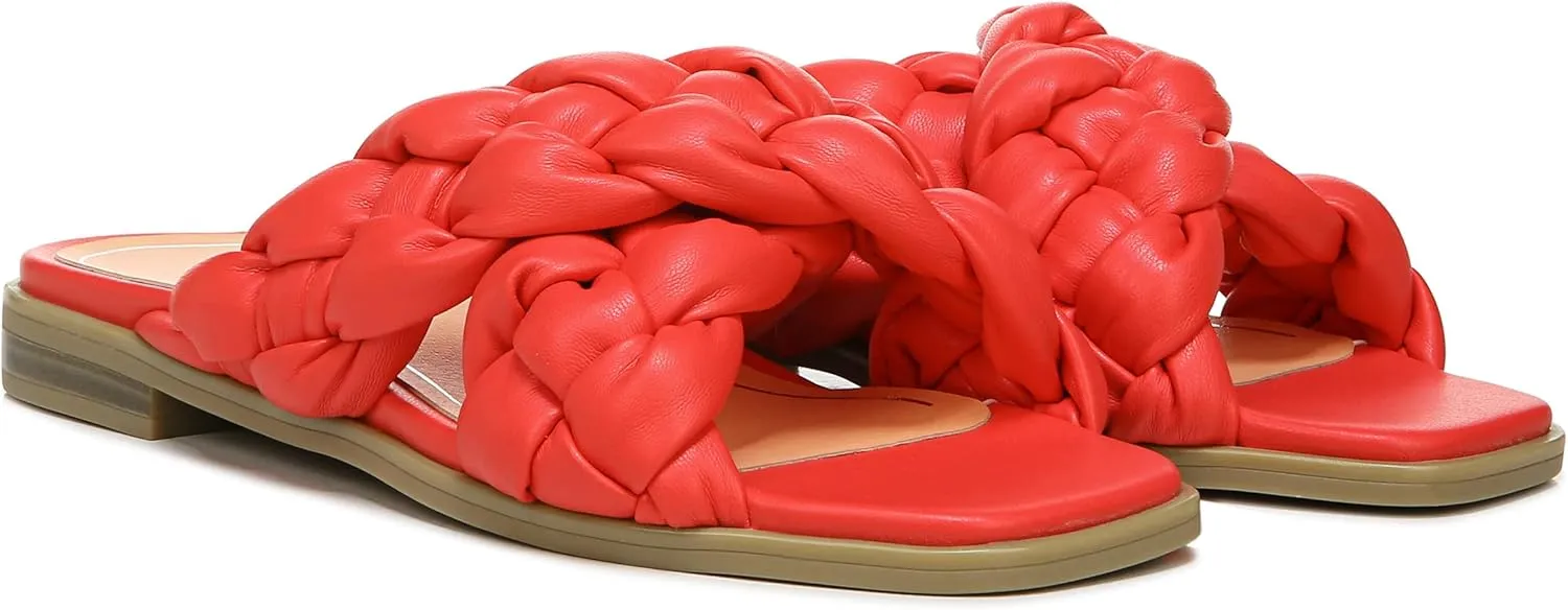 Vionic Women's Poppy Braided Vio-Motion Insole Slide Sandal- Supportive Dressy Flat Sandals That Includes an Orthotic Insole and Cushioned Outsole for Arch Support, Medium and Wide Fit, Sizes 5-11