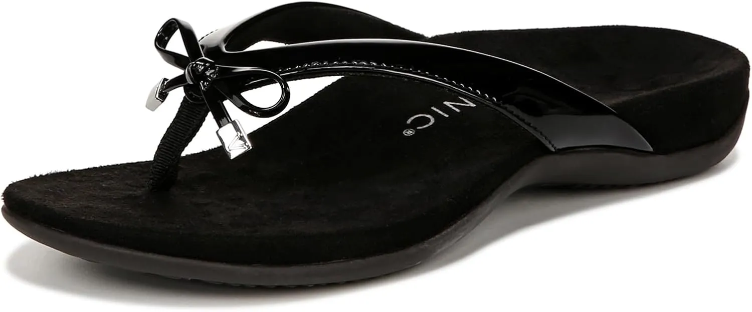 Vionic Women's Rest Bella Toe Post Sandal- Suppportive Ladies Orthotic Sandals that include Three Zone Comfort with Arch Support- Flip Flop for Ladies, Medium and Wide Width Size 5-12 Black 6 Medium US