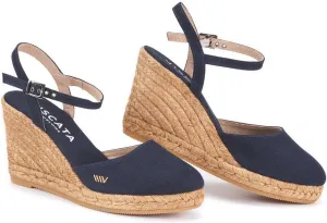 VISCATA Peratallada Canvas Wedge with Ankle Strap Handmade 3 ½” Heel Women's Sandals with Breathable Cotton Canvas and 100% Natural Jute Midsole for all Casual Occasions
