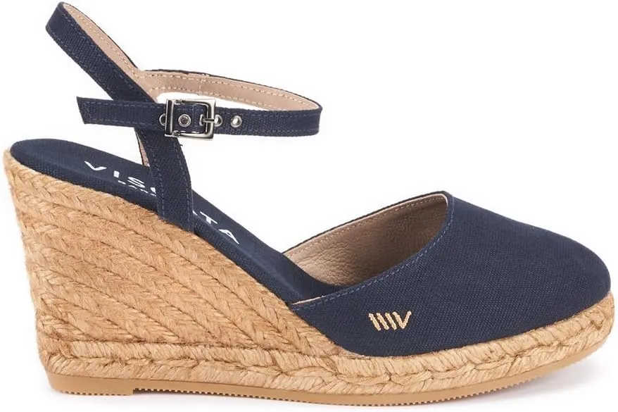 VISCATA Peratallada Canvas Wedge with Ankle Strap Handmade 3 ½” Heel Women's Sandals with Breathable Cotton Canvas and 100% Natural Jute Midsole for all Casual Occasions