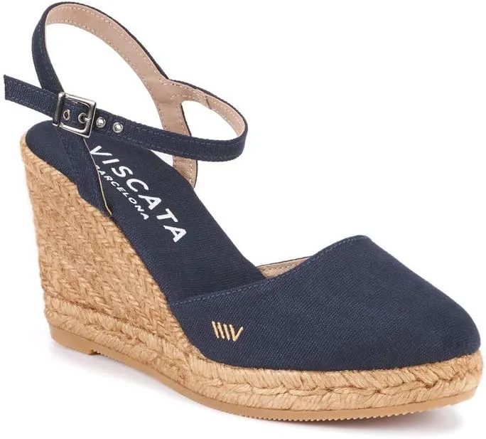 VISCATA Peratallada Canvas Wedge with Ankle Strap Handmade 3 ½” Heel Women's Sandals with Breathable Cotton Canvas and 100% Natural Jute Midsole for all Casual Occasions