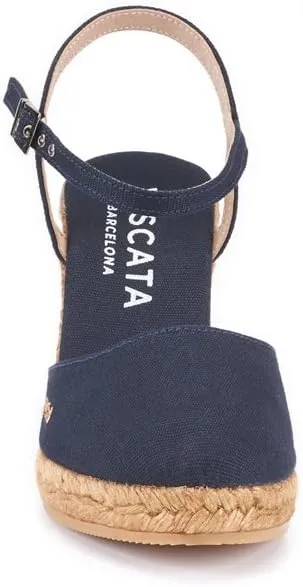 VISCATA Peratallada Canvas Wedge with Ankle Strap Handmade 3 ½” Heel Women's Sandals with Breathable Cotton Canvas and 100% Natural Jute Midsole for all Casual Occasions