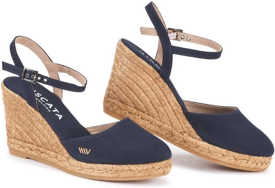 VISCATA Peratallada Canvas Wedge with Ankle Strap Handmade 3 ½” Heel Women's Sandals with Breathable Cotton Canvas and 100% Natural Jute Midsole for all Casual Occasions