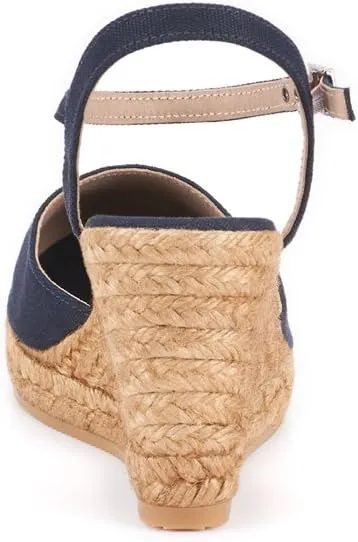 VISCATA Peratallada Canvas Wedge with Ankle Strap Handmade 3 ½” Heel Women's Sandals with Breathable Cotton Canvas and 100% Natural Jute Midsole for all Casual Occasions