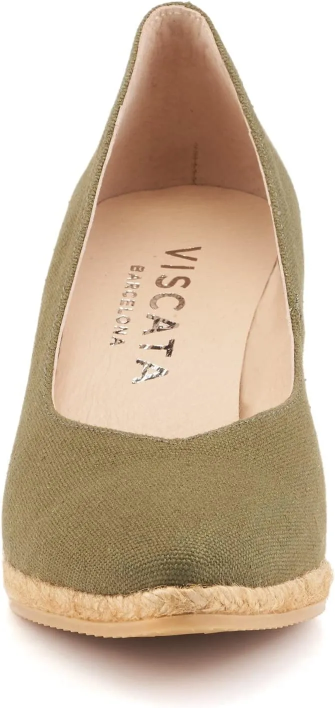 VISCATA Roses Espadrille Canvas Wedges Spain Handmade 2 ½” Heel Woman Wedge Pumps with Organic Cotton Canvas and 100% Natural Jute Midsole for All Occasions: Casual, Work, Party
