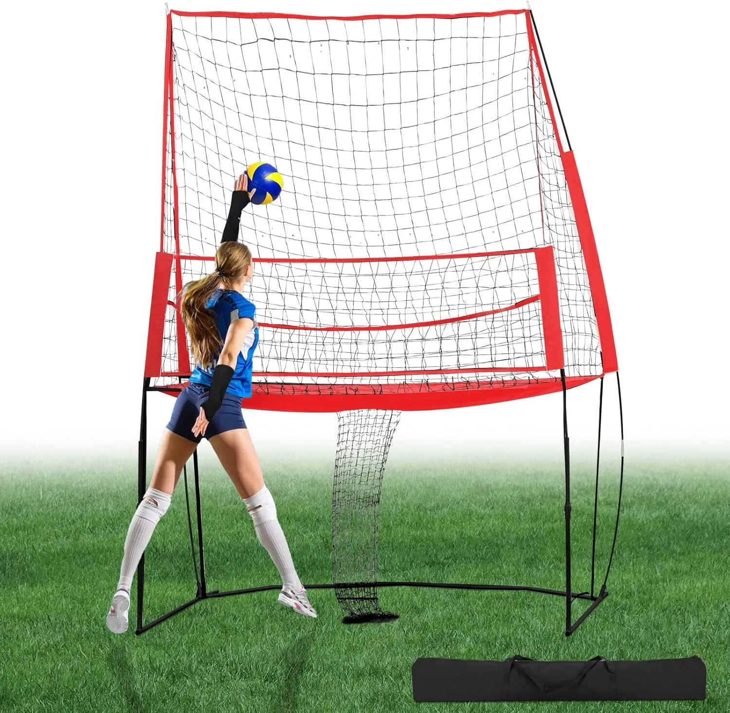 Volleyball Training Equipment Net, 11 x 8 ft Volleyball Practice Net Station, Volleyball Spike Trainer Perfect for Team or Solo Training, Home Volleyball Net