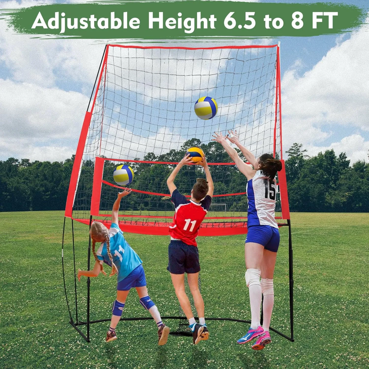 Volleyball Training Equipment Net, 11 x 8 ft Volleyball Practice Net Station, Volleyball Spike Trainer Perfect for Team or Solo Training, Home Volleyball Net