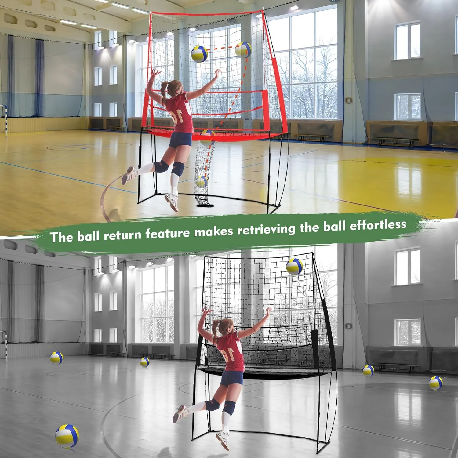 Volleyball Training Equipment Net, 11 x 8 ft Volleyball Practice Net Station, Volleyball Spike Trainer Perfect for Team or Solo Training, Home Volleyball Net
