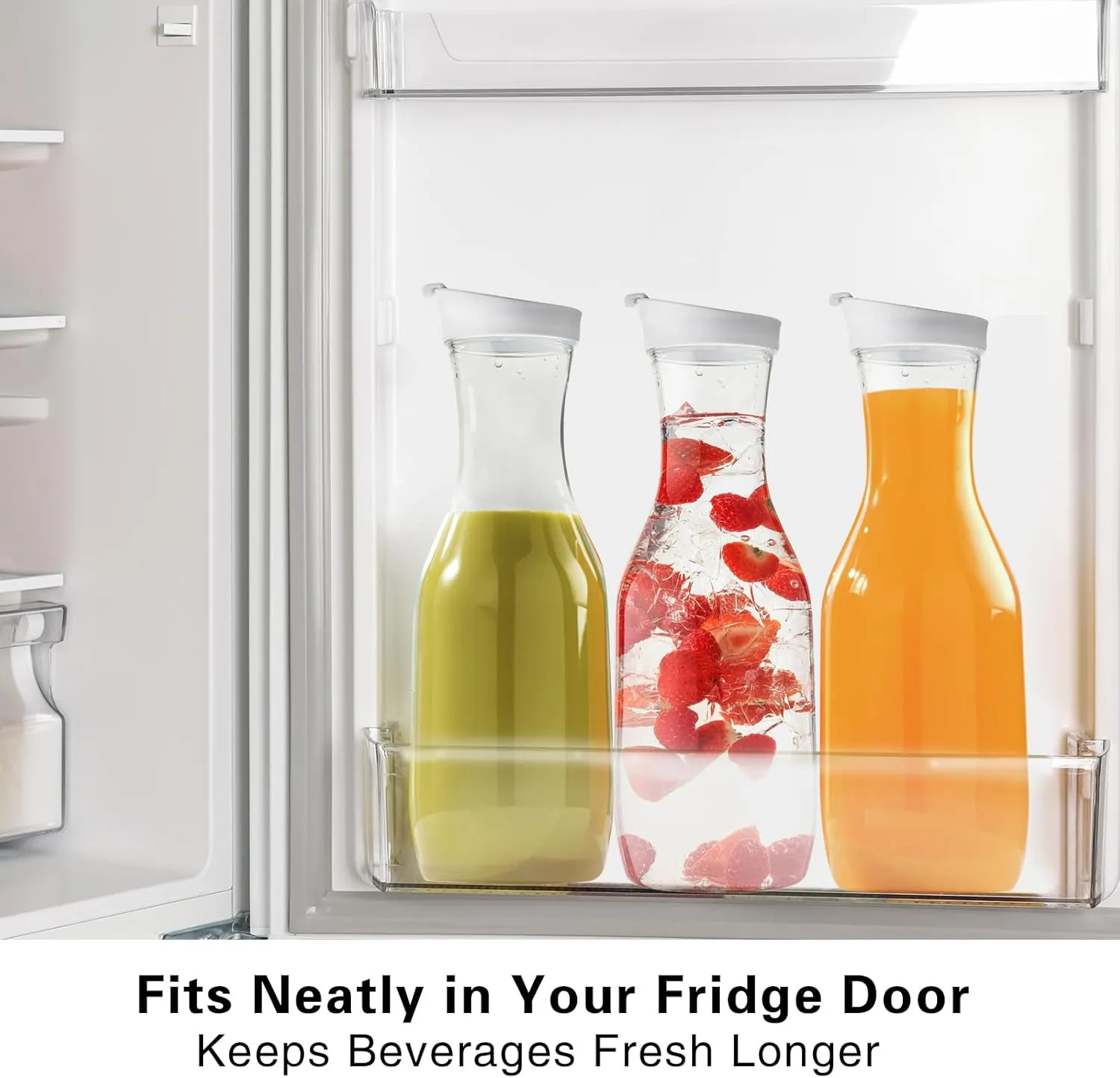 Water Carafe with Lid, 50 Oz Round Plastic Pitcher for Drinks, Milk, Mimosa Bar Supplies, Iced Tea, Juice Containers with Lids for Fridge, BPA-Free, NOT DISHWASHER SAFE, 4 Pack