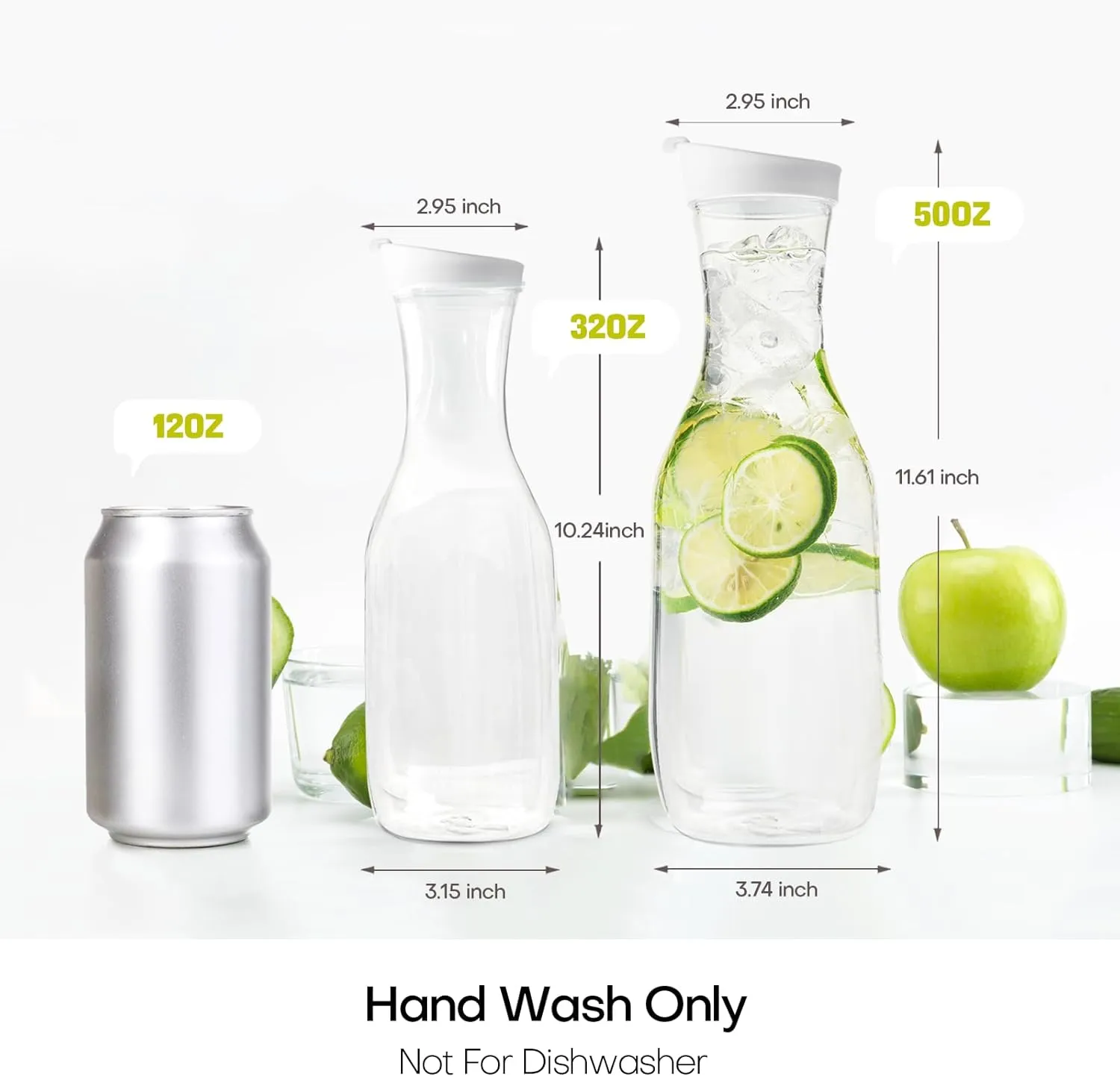 Water Carafe with Lid, 50 Oz Round Plastic Pitcher for Drinks, Milk, Mimosa Bar Supplies, Iced Tea, Juice Containers with Lids for Fridge, BPA-Free, NOT DISHWASHER SAFE, 6 Pack