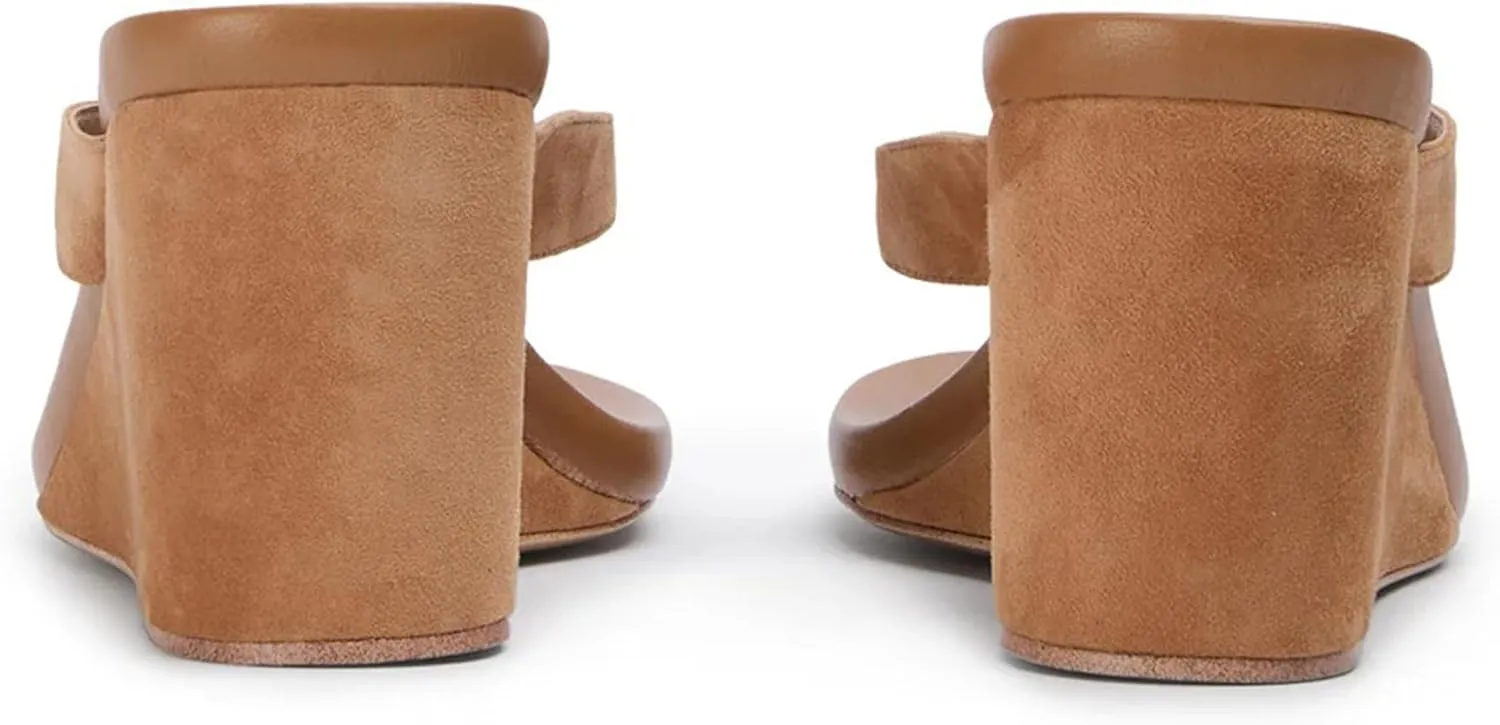 Wedge Sandals for Women Suede Arch Support Slip On Flip Flops Summer Open Round Toe Platform Thong Slide Sandals with Rubber Sole