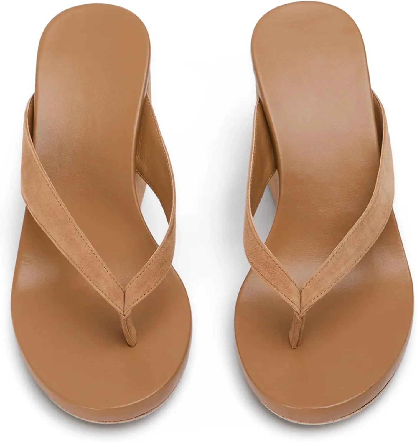Wedge Sandals for Women Suede Arch Support Slip On Flip Flops Summer Open Round Toe Platform Thong Slide Sandals with Rubber Sole