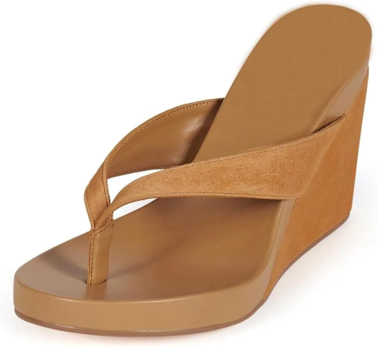 Wedge Sandals for Women Suede Arch Support Slip On Flip Flops Summer Open Round Toe Platform Thong Slide Sandals with Rubber Sole