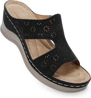Wedges Sandals for Women Dressy, Flower Cut Out Platform Slides Sandal Comfort Low Wedge