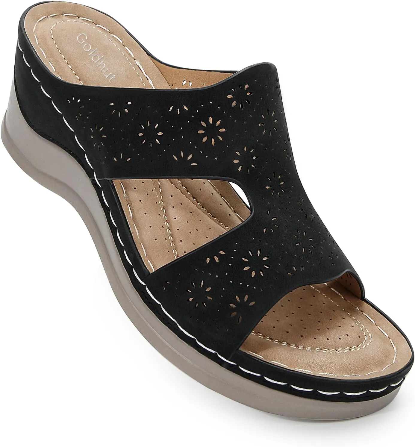 Wedges Sandals for Women Dressy, Flower Cut Out Platform Slides Sandal Comfort Low Wedge