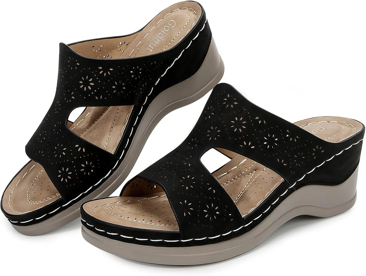 Wedges Sandals for Women Dressy, Flower Cut Out Platform Slides Sandal Comfort Low Wedge