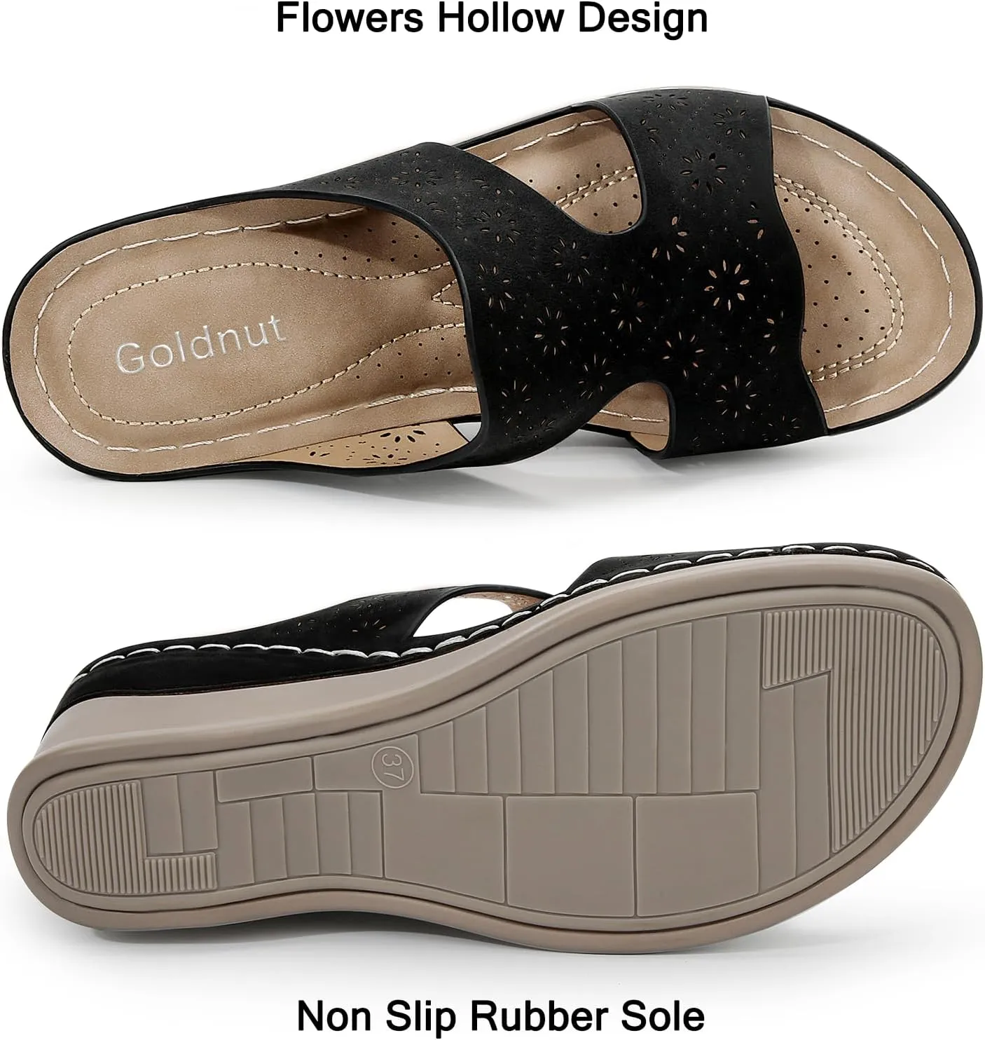 Wedges Sandals for Women Dressy, Flower Cut Out Platform Slides Sandal Comfort Low Wedge