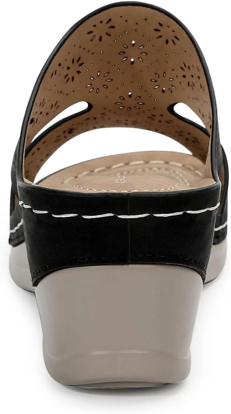 Wedges Sandals for Women Dressy, Flower Cut Out Platform Slides Sandal Comfort Low Wedge