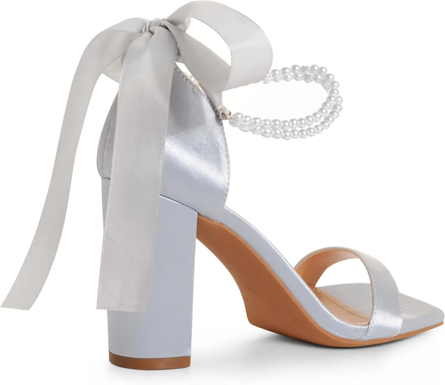 White Block High Heels for Women - Pearl Square Open Toe Chunky Bow Heels - Wedding Bridal Shoes for Prom Party Dress