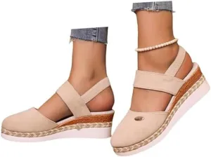 Wide Closed Toe Sandals for Women,Espadrille Wedge Sandals for Women Dressy Summer Comfortable Anti Slip Beach Casual Shoes