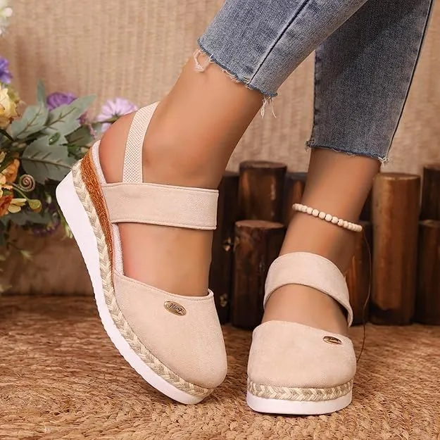 Wide Closed Toe Sandals for Women,Espadrille Wedge Sandals for Women Dressy Summer Comfortable Anti Slip Beach Casual Shoes