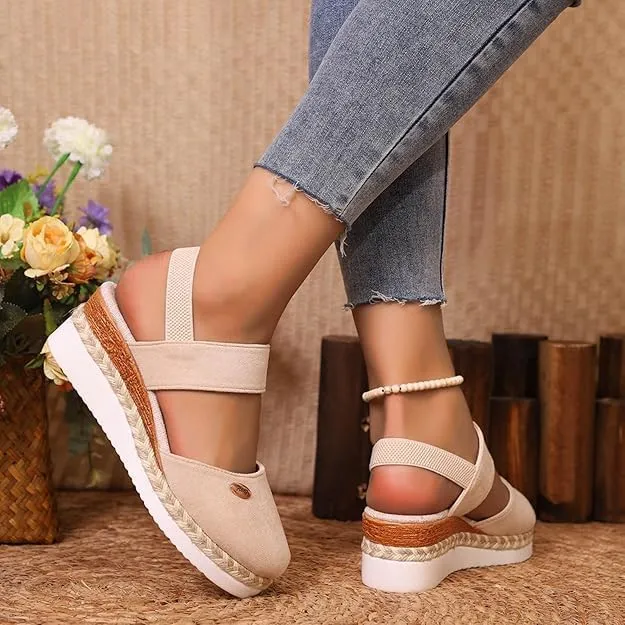 Wide Closed Toe Sandals for Women,Espadrille Wedge Sandals for Women Dressy Summer Comfortable Anti Slip Beach Casual Shoes