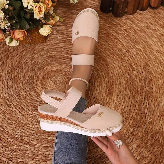 Wide Closed Toe Sandals for Women,Espadrille Wedge Sandals for Women Dressy Summer Comfortable Anti Slip Beach Casual Shoes