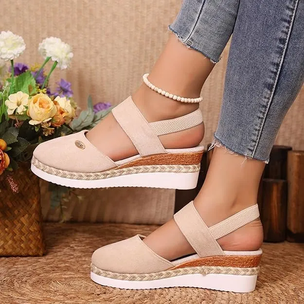 Wide Closed Toe Sandals for Women,Espadrille Wedge Sandals for Women Dressy Summer Comfortable Anti Slip Beach Casual Shoes