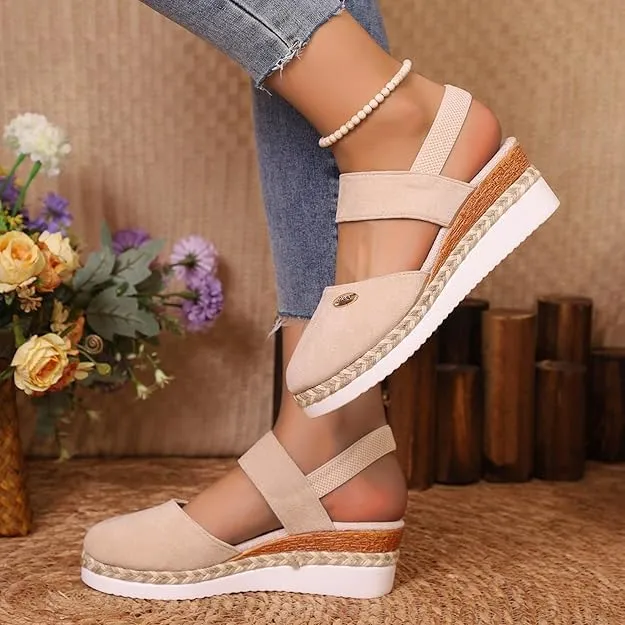 Wide Closed Toe Sandals for Women,Espadrille Wedge Sandals for Women Dressy Summer Comfortable Anti Slip Beach Casual Shoes