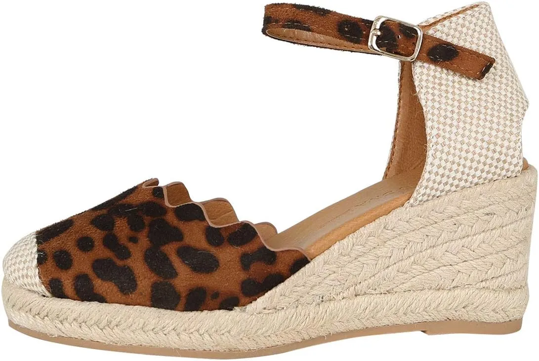 Wild Diva Womens Round Toe Espadrille Med High Wedge Heel Mary Jane Sandals