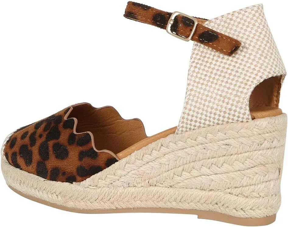Wild Diva Womens Round Toe Espadrille Med High Wedge Heel Mary Jane Sandals