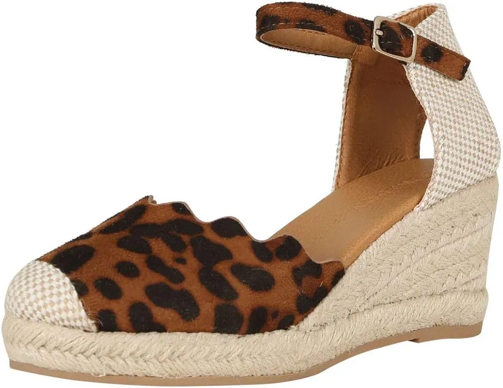 Wild Diva Womens Round Toe Espadrille Med High Wedge Heel Mary Jane Sandals