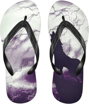 Wolf Howling In Thunderstorm Men's Flip Flop, Women's Flip Flops Sandal Beach Slippers Summer Sandal Rubber Shower Slippers for Bedroom Hotel Travel Pool S