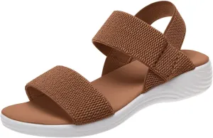 Women's Backstrap Sandal Casual Platform Open Toe Wedge Sandals Stroll Flat Walking Air Cushion Comfort Summer Shoes Knit Elastic Ankle Strap Platfor Slippers