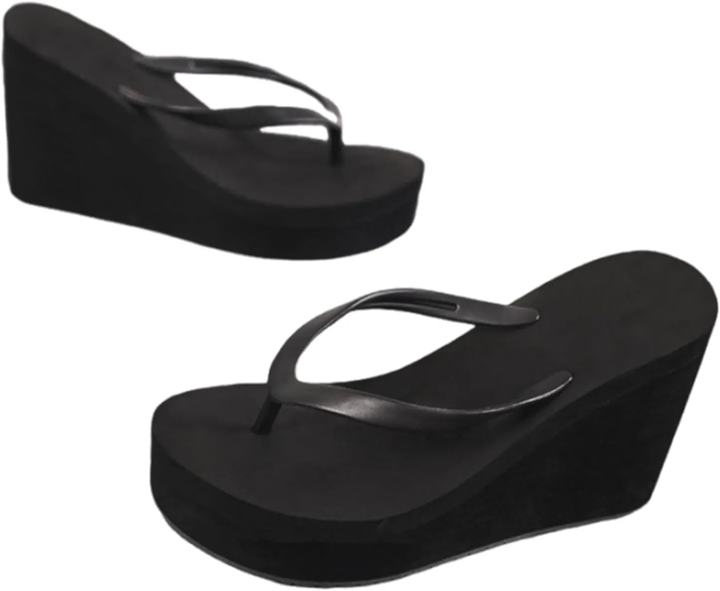 Women's Beach Sandals, Wedge Flip Flops Platform Sandals Slip on Platform Flip-Flops, Black, Size 4.5