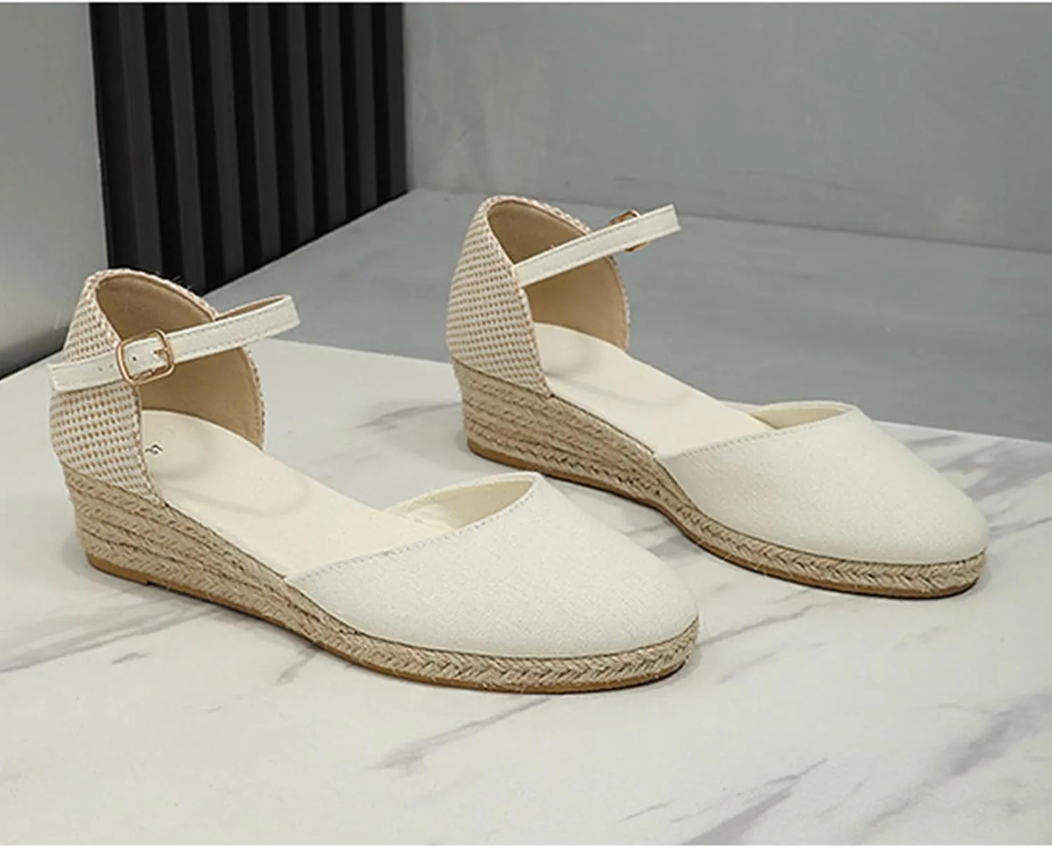 Womens Closed Toe Platform Sandals Canvas Ankle Strap Espadrilles Wedge Sandals Dressy Platform Wedge Sandals Casual Shoes