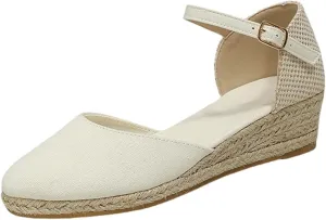 Womens Closed Toe Platform Sandals Canvas Ankle Strap Espadrilles Wedge Sandals Dressy Platform Wedge Sandals Casual Shoes