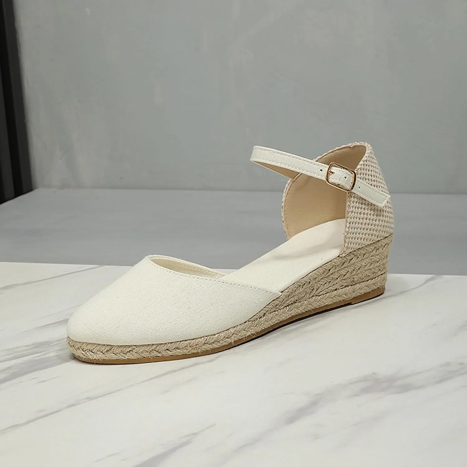 Womens Closed Toe Platform Sandals Canvas Ankle Strap Espadrilles Wedge Sandals Dressy Platform Wedge Sandals Casual Shoes
