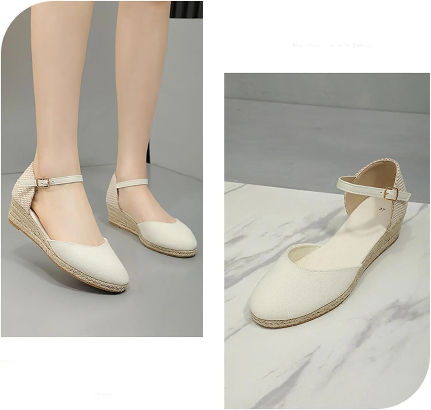 Womens Closed Toe Platform Sandals Canvas Ankle Strap Espadrilles Wedge Sandals Dressy Platform Wedge Sandals Casual Shoes
