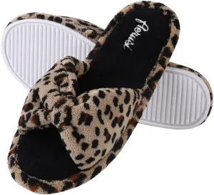 Women's COZ Comfort Plush Spa Slippers Leopard Size 8.5-9